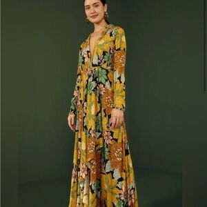 Farm Rio - Black Garden Long Sleeve Maxi Dress - M